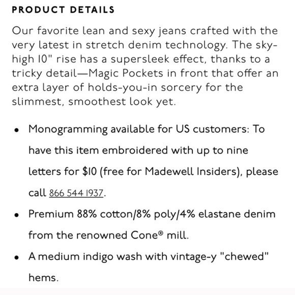 MADEWELL 10” high riser skinny button up - Picture 3 of 8